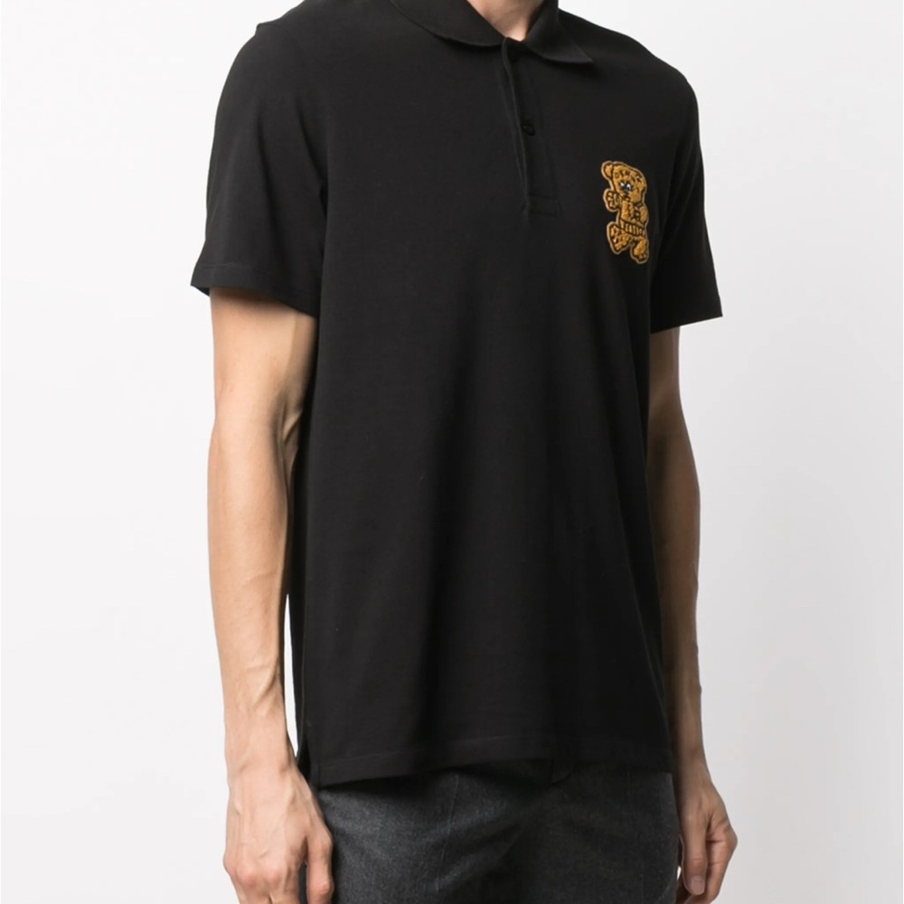 Sandro Paris Black Polo Shirt Gold Bear Logo Embroidered Designer Size M